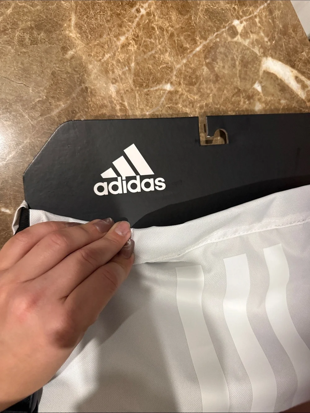 adidas White and Black Mesh Drawstring Backpack